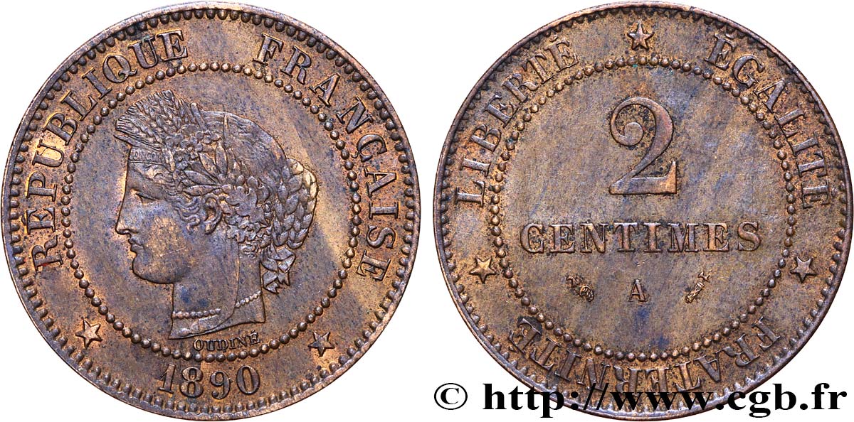 2 centimes Cérès 1890 Paris F.109/16 EBC58 