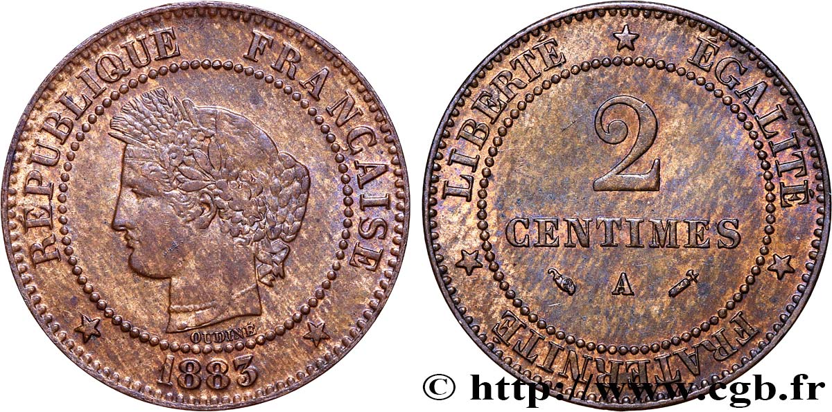 2 centimes Cérès 1883 Paris F.109/8 EBC 