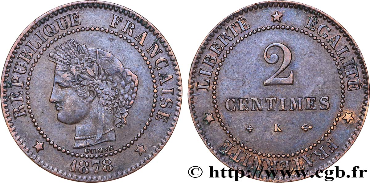 2 centimes Cérès 1878 Bordeaux F.109/4 VF35 
