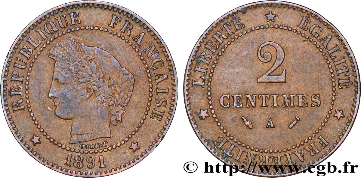 2 centimes Cérès 1891 Paris F.109/17 MBC 