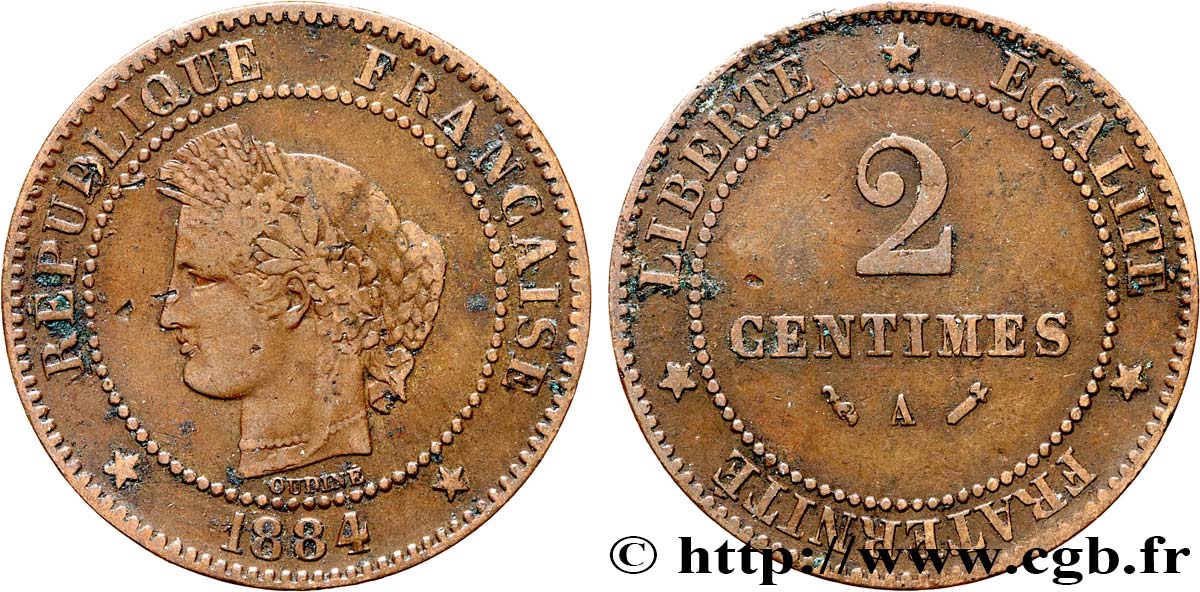 2 centimes Cérès 1884 Paris F.109/9 MB 