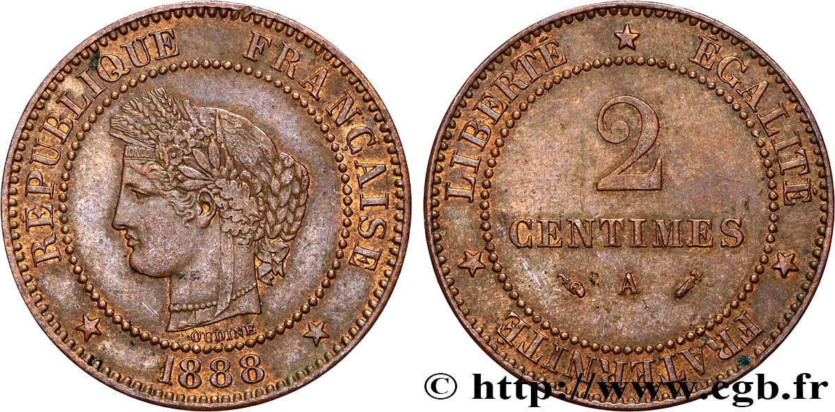 2 centimes Cérès 1888 Paris F.109/14 EBC 