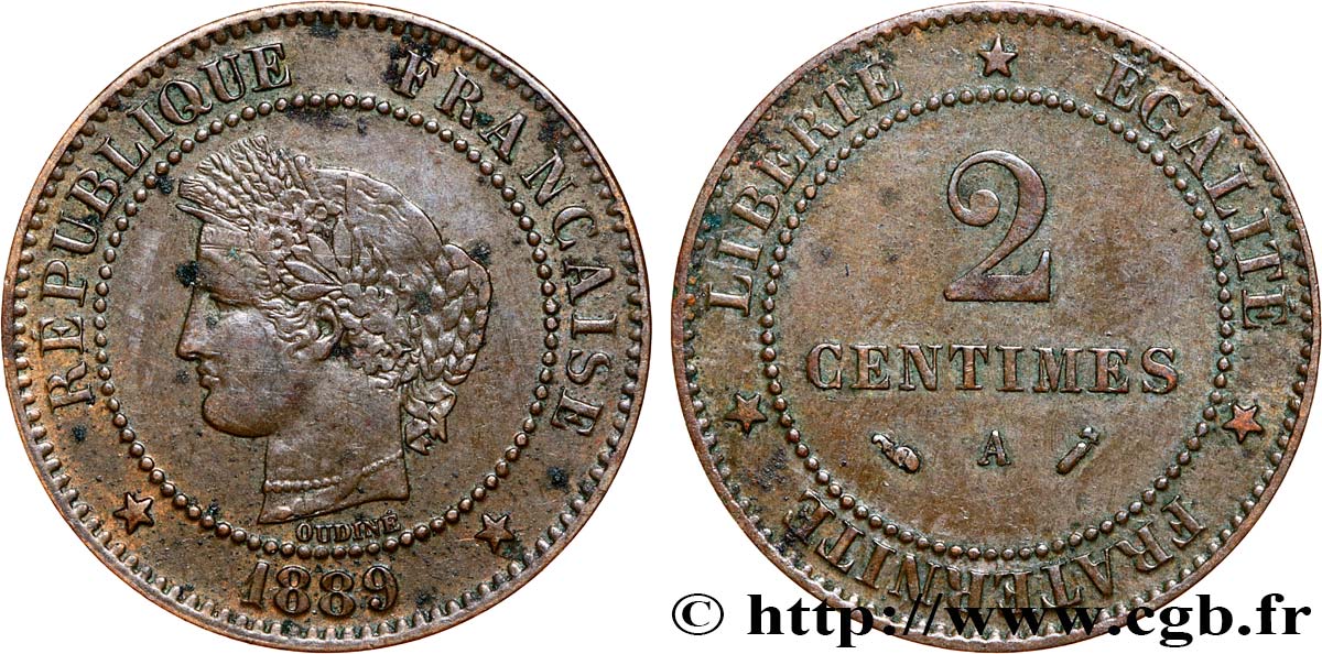 2 centimes Cérès 1889 Paris F.109/15 MBC 