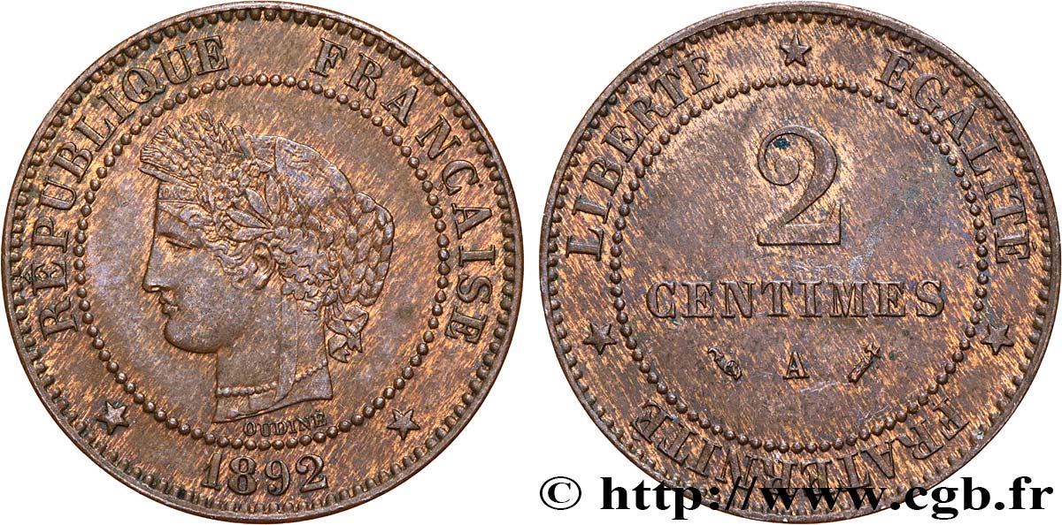 2 centimes Cérès 1892 Paris F.109/18 EBC62 
