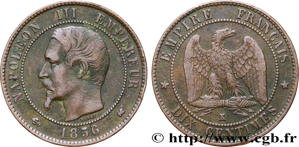 Dix centimes Napoléon III, tête nue 1856 Bordeaux F.133/38 MB30 