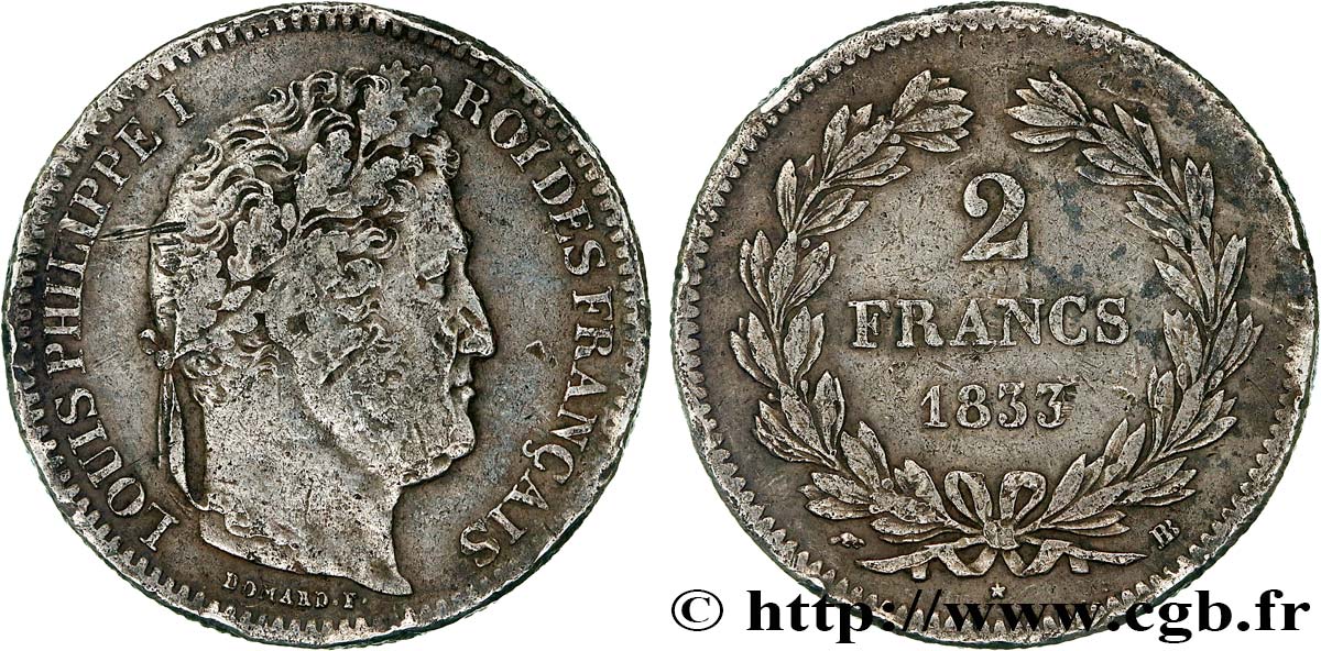 2 francs Louis-Philippe 1833 Strasbourg F.260/19 VF 