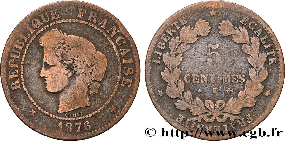 5 centimes Cérès 1876 Bordeaux F.118/14 SGE12 