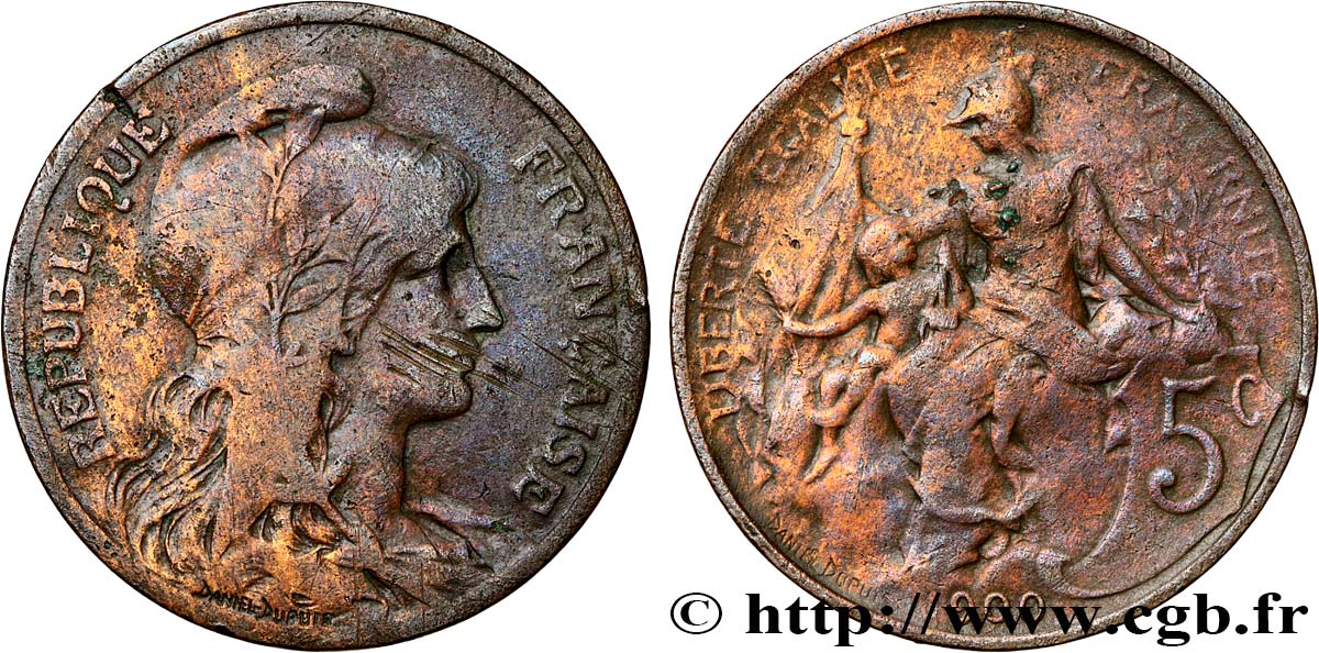 5 centimes Daniel-Dupuis 1900  F.119/9 VF35 