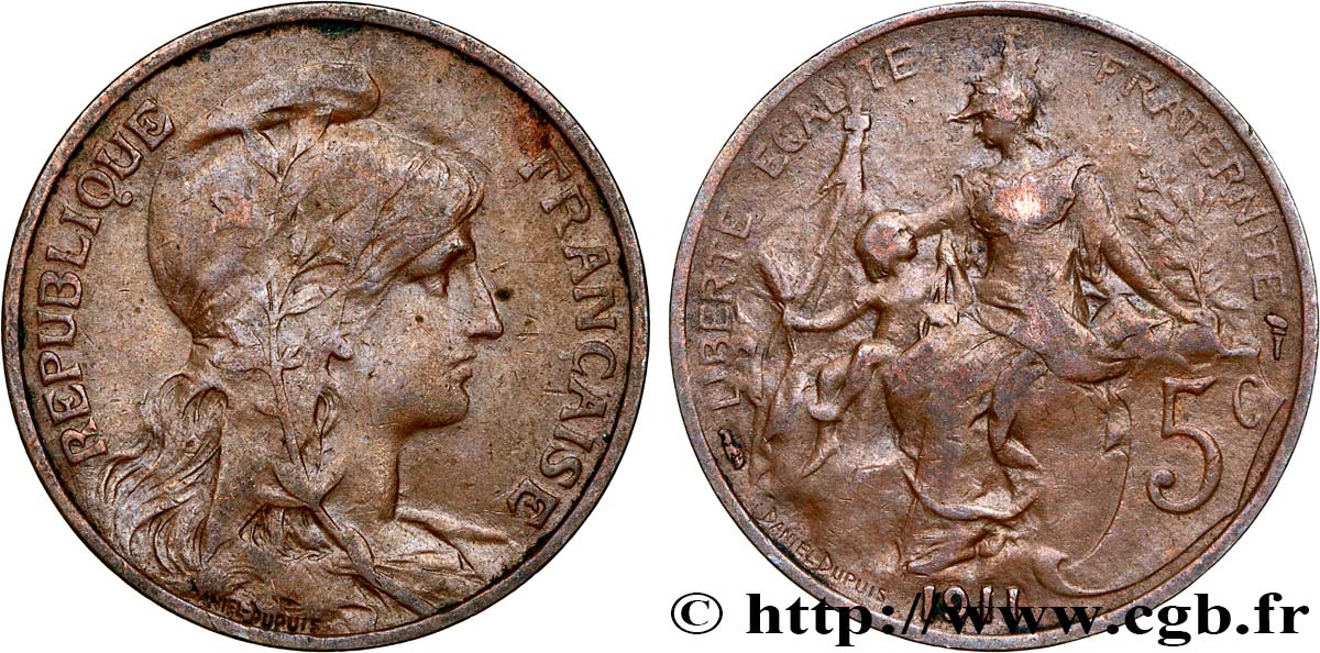 5 centimes Daniel-Dupuis 1911  F.119/23 TTB45 