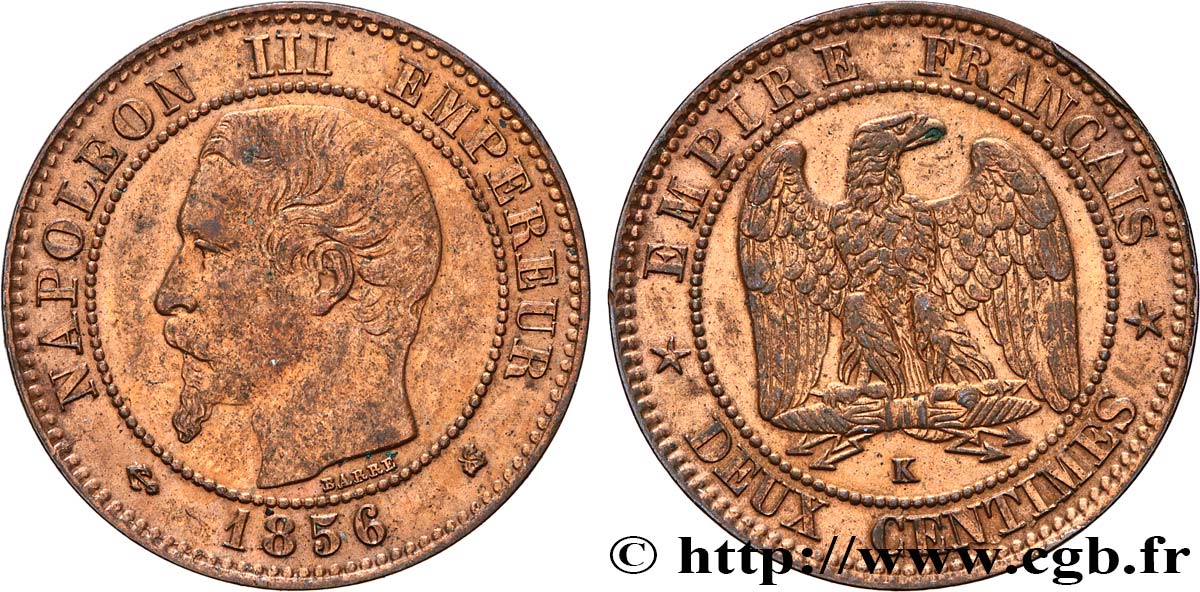 Deux centimes Napoléon III, tête nue 1856 Bordeaux F.107/41 BB 