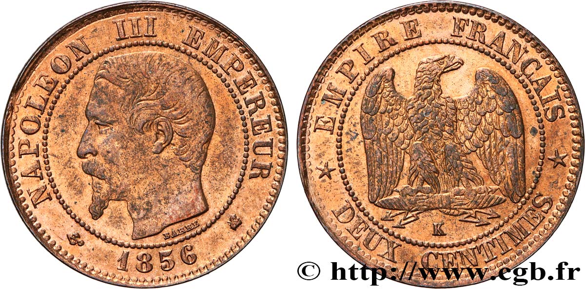 Deux centimes Napoléon III, tête nue 1856 Bordeaux F.107/41 TTB 