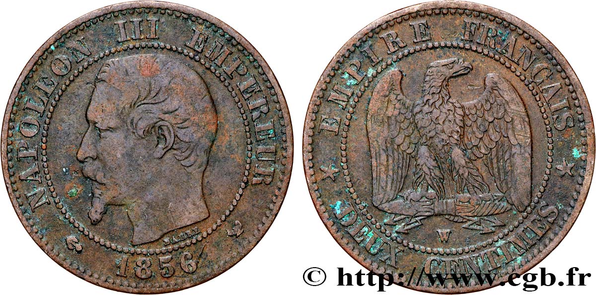 Deux centimes Napoléon III, tête nue 1856 Lille F.107/43 S35 