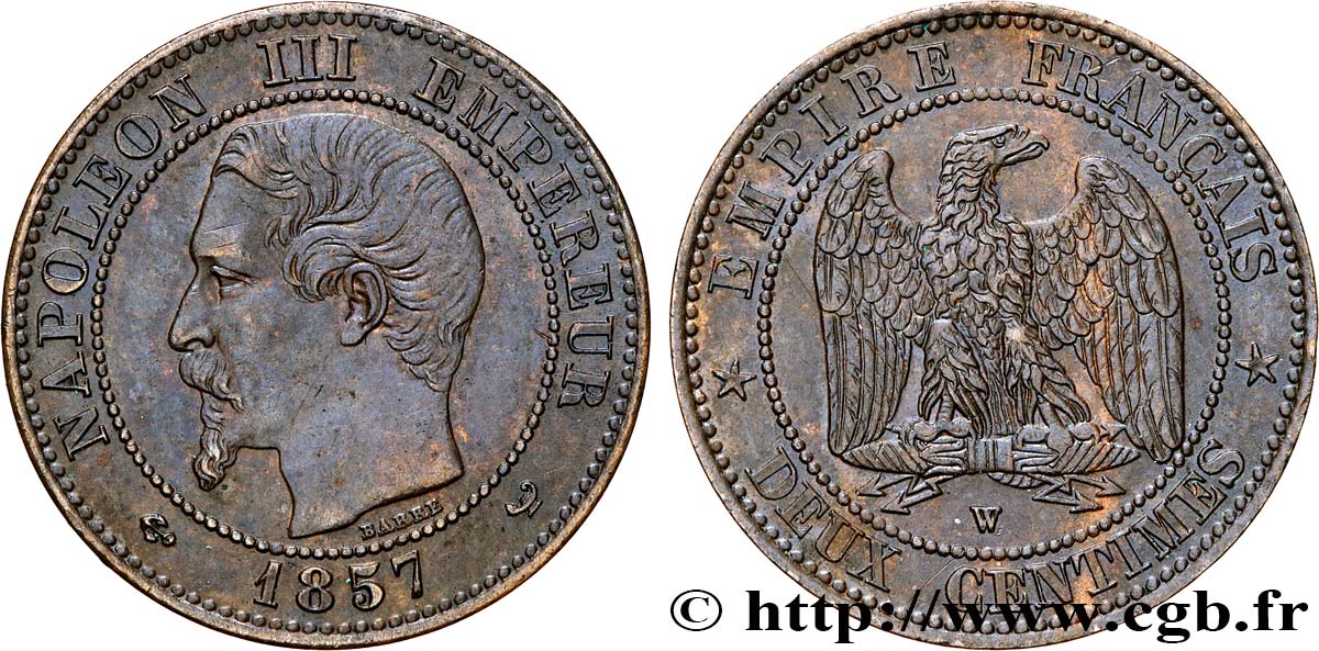 Deux centimes Napoléon III, tête nue 1857 Lille F.107/51 BB45 