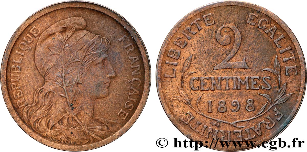 2 centimes Daniel-Dupuis, flan mat 1898  F.110/2 TTB50 