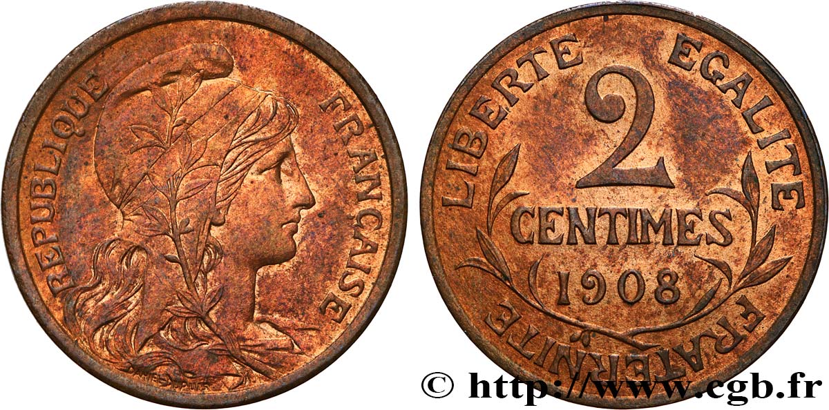 2 centimes Daniel-Dupuis 1908 Paris F.110/11 AU53 