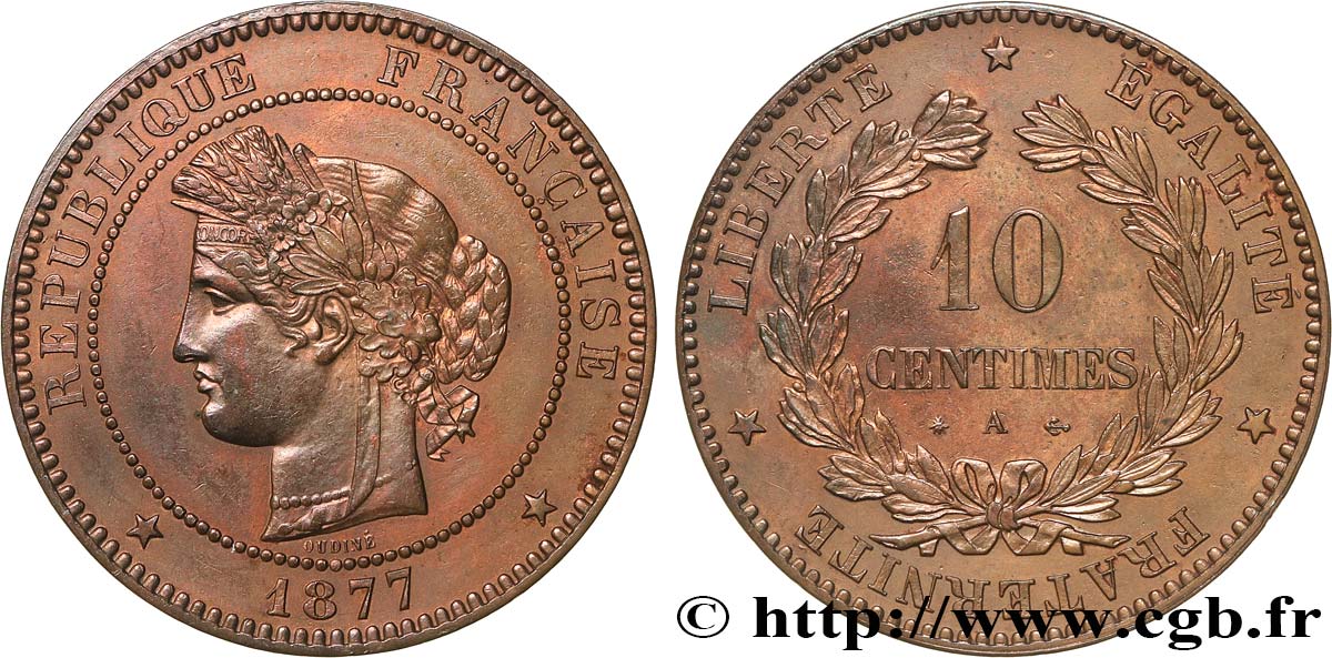 10 centimes Cérès 1877 Paris F.135/18 VZ55 