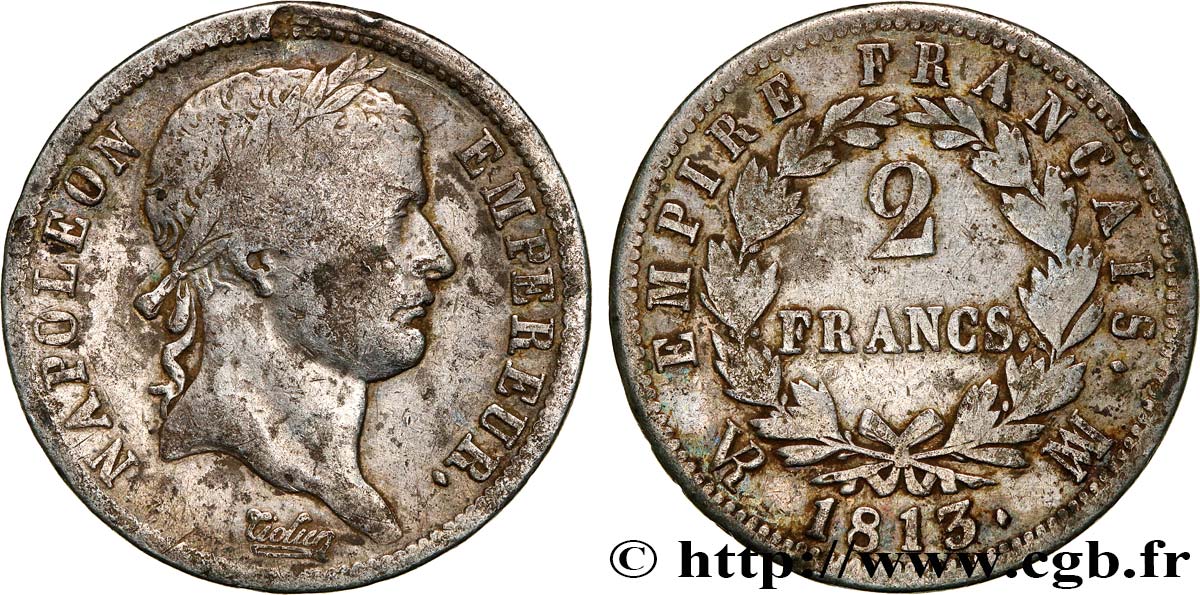 2 francs Napoléon Ier tête laurée, Empire français 1813 Marseille F.255/61 TB 