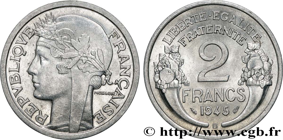 2 francs Morlon, aluminium 1945 Beaumont-Le-Roger F.269/6 MS62 