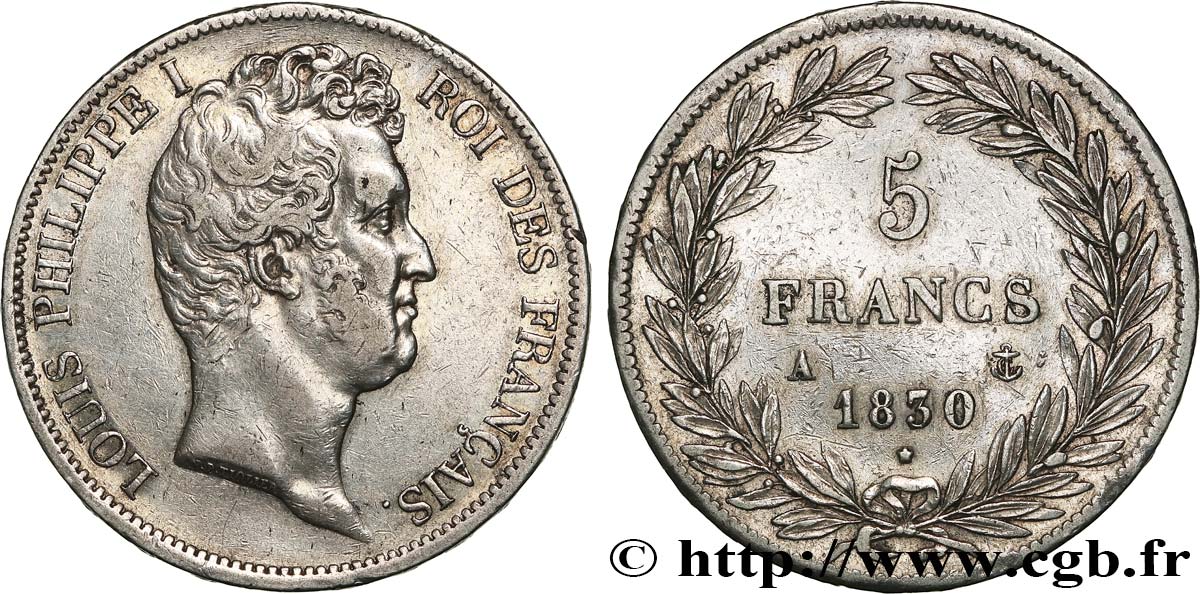 5 francs type Tiolier avec le I, tranche en relief 1830 Paris F.316/1 XF 