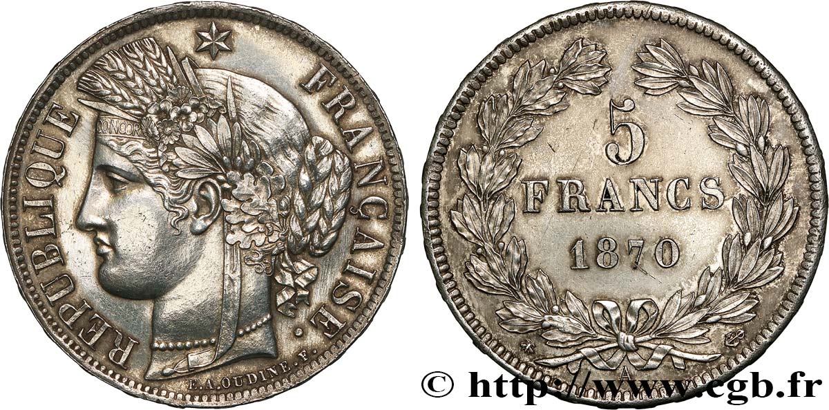 5 francs Cérès, sans légende 1870 Paris F.332/1 SUP+ 