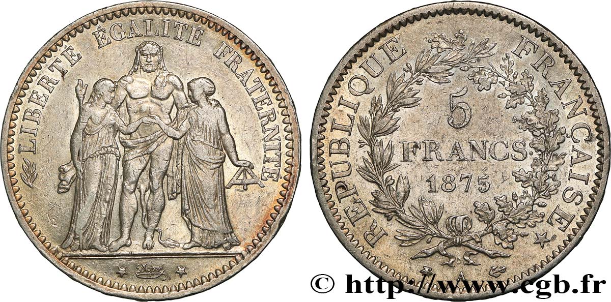 5 francs Hercule, petit A 1875 Paris F.334/15 XF 