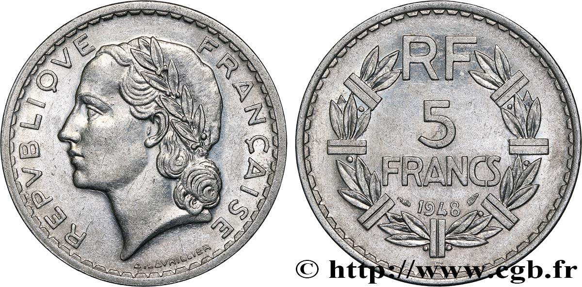 5 francs Lavrillier, aluminium 1948 Beaumont-Le-Roger F.339/15 SUP58 