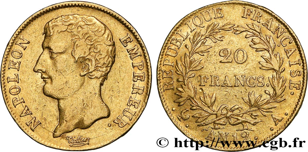 20 francs or Napoléon Empereur, buste intermédiaire 1804 Paris F.511/1 AU50 