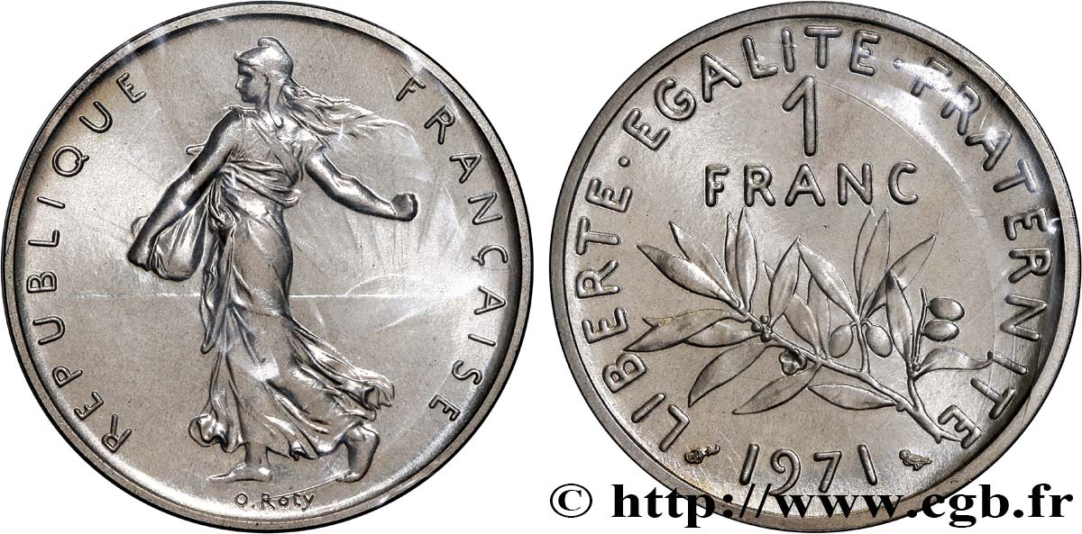 Piéfort argent de 1 franc Semeuse 1971 Paris GEM.104 P2 FDC 