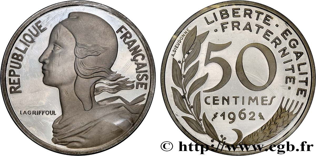 Piéfort Argent de 50 centimes Marianne, col à 4 plis 1962 Paris GEM.89 P2 FDC 