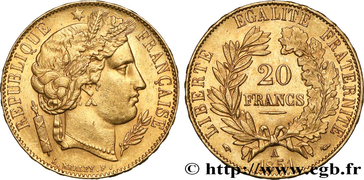 20 francs or Cérès 1851 Paris F.529/4 EBC62 