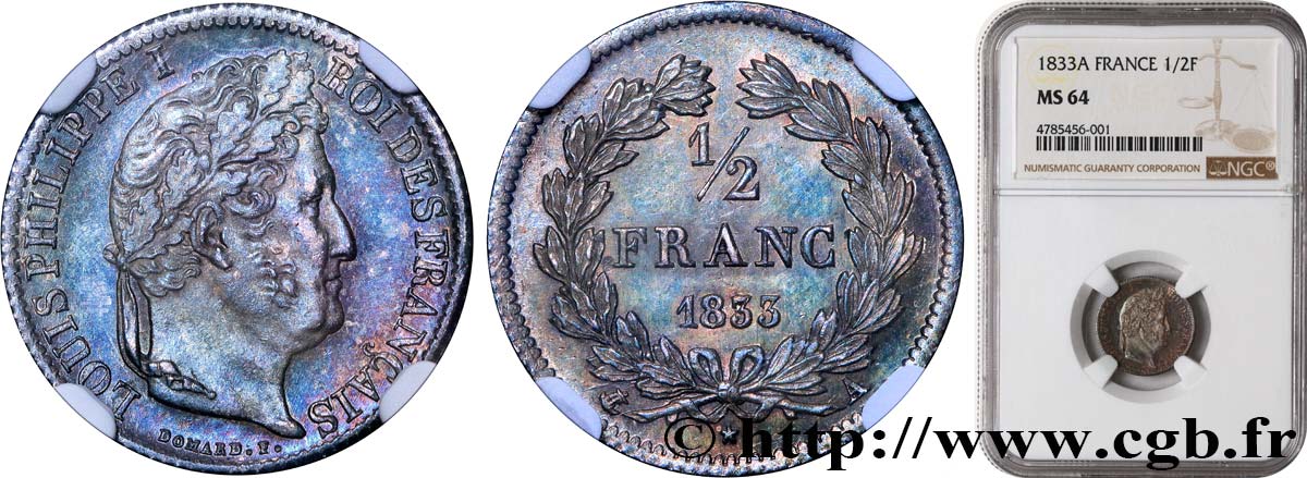 1/2 franc Louis-Philippe 1833 Paris F.182/29 SPL64 NGC