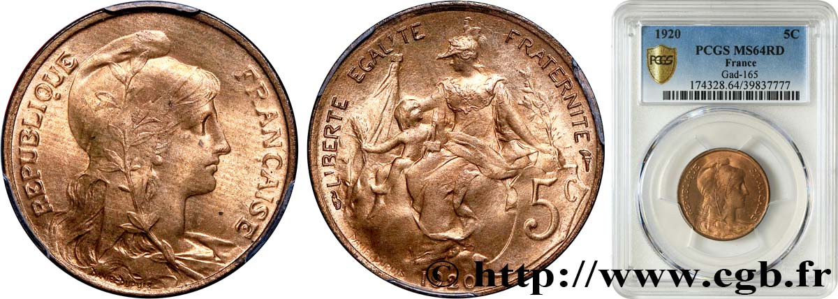 5 centimes Daniel-Dupuis 1920  F.119/31 fST64 PCGS