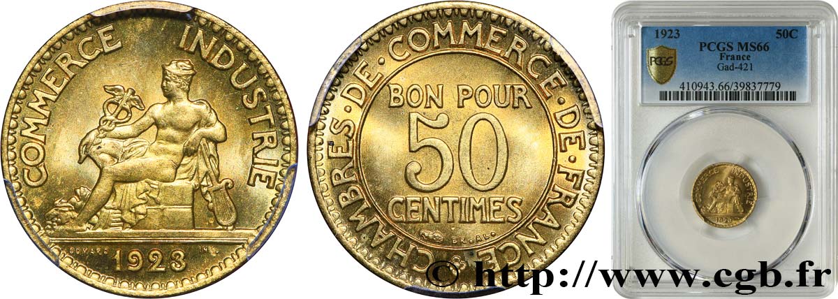 50 centimes Chambres de Commerce 1923 Paris F.191/5 FDC66 PCGS