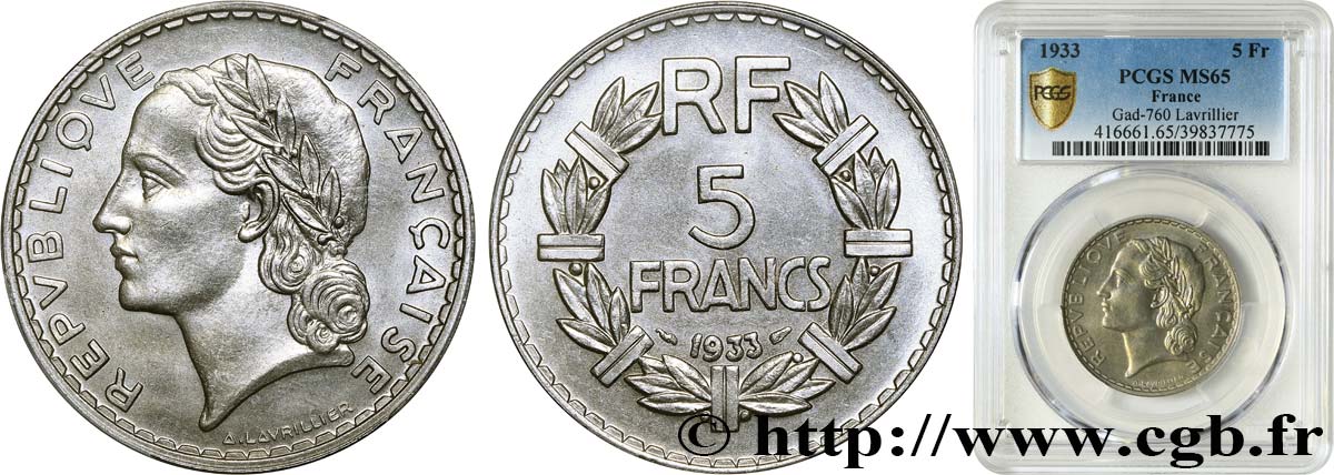 5 francs Lavrillier, nickel 1933  F.336/2 FDC65 PCGS