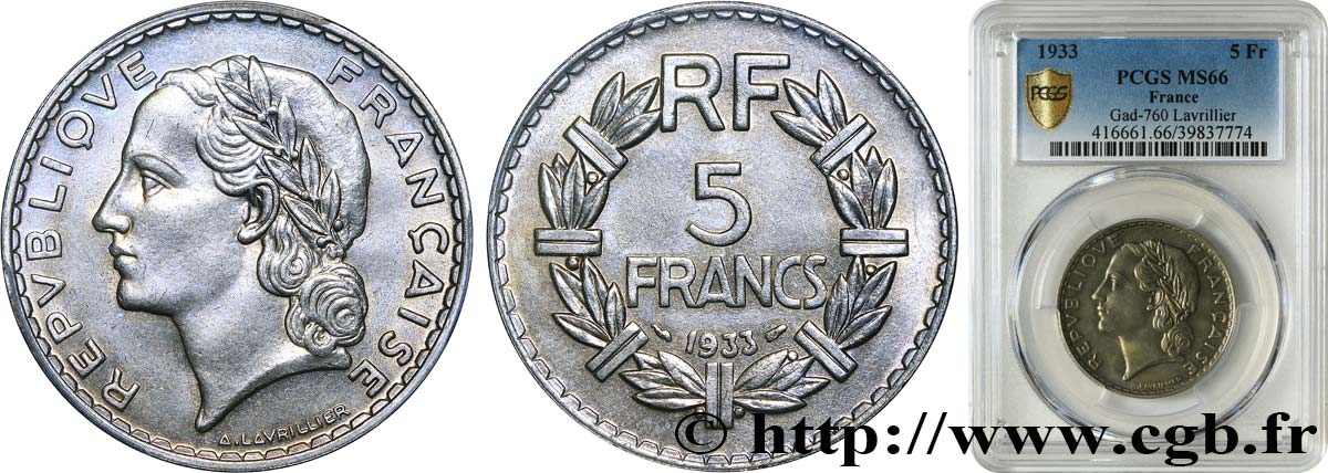 5 francs Lavrillier, nickel 1933  F.336/2 FDC66 PCGS