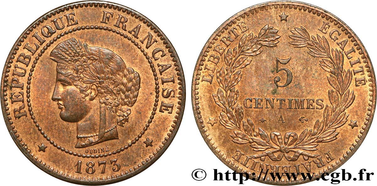 5 centimes Cérès 1873 Paris F.118/7 MS63 