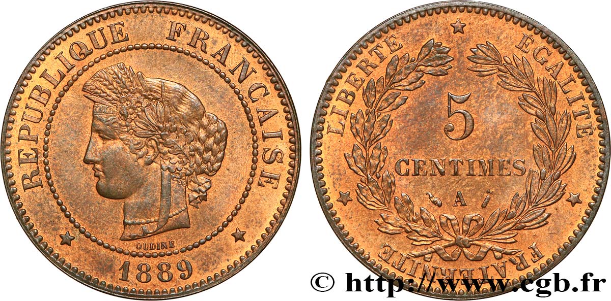 5 centimes Cérès 1889 Paris F.118/31 SPL62 