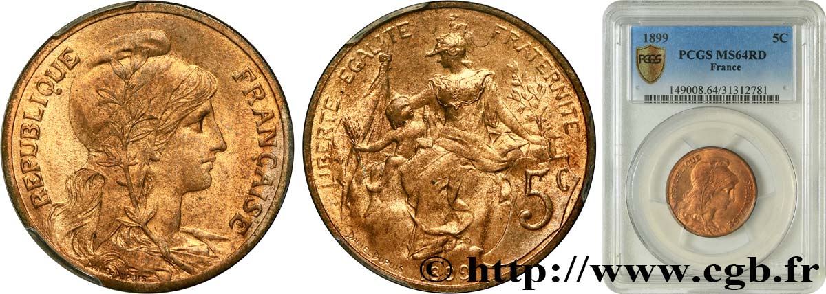 5 centimes Daniel-Dupuis 1899  F.119/7 SPL64 PCGS