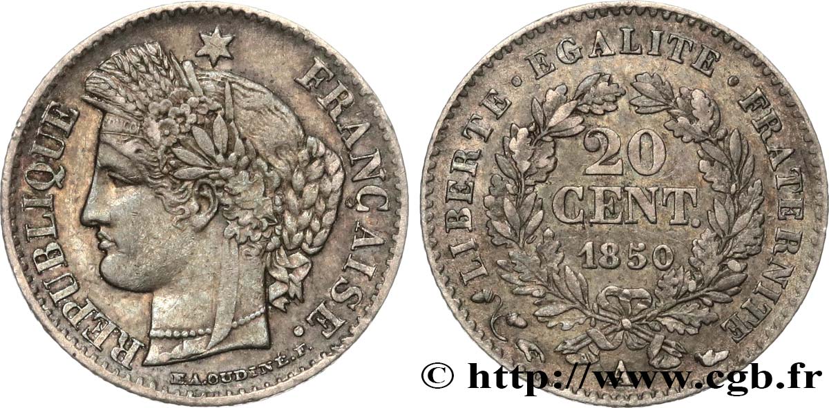 20 centimes Cérès, IIe République 1850 Paris F.146/2 BB45 