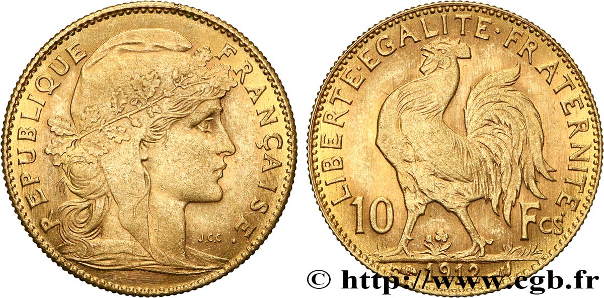 10 francs or Coq 1912 Paris F.509/13 SPL 