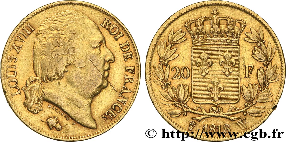 20 francs or Louis XVIII, tête nue 1818 Lille F.519/14 TTB 
