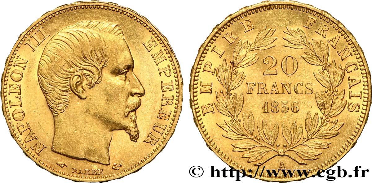 20 francs or Napoléon III, tête nue 1856 Paris F.531/9 EBC61 