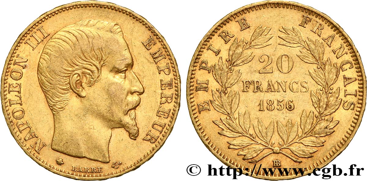 20 francs or Napoléon III, tête nue 1856 Strasbourg F.531/11 TTB45 