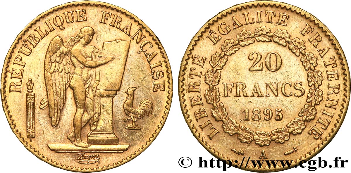 20 francs or Génie, IIIe République 1895 Paris F.533/19 MBC+ 