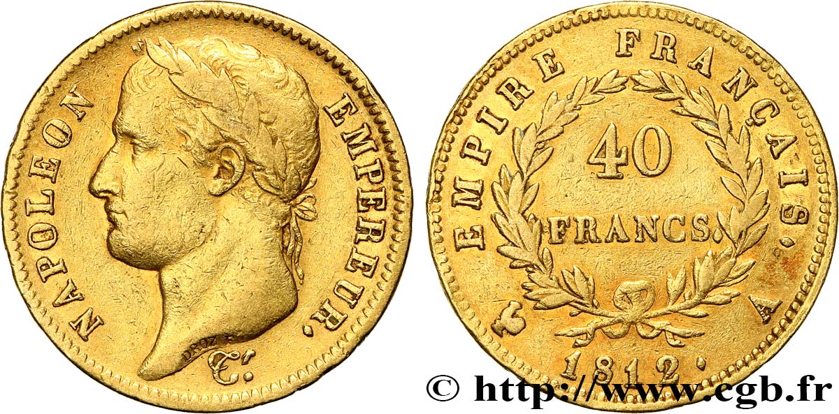 40 francs or Napoléon tête laurée, Empire français 1812 Paris F.541/9 TB+ 