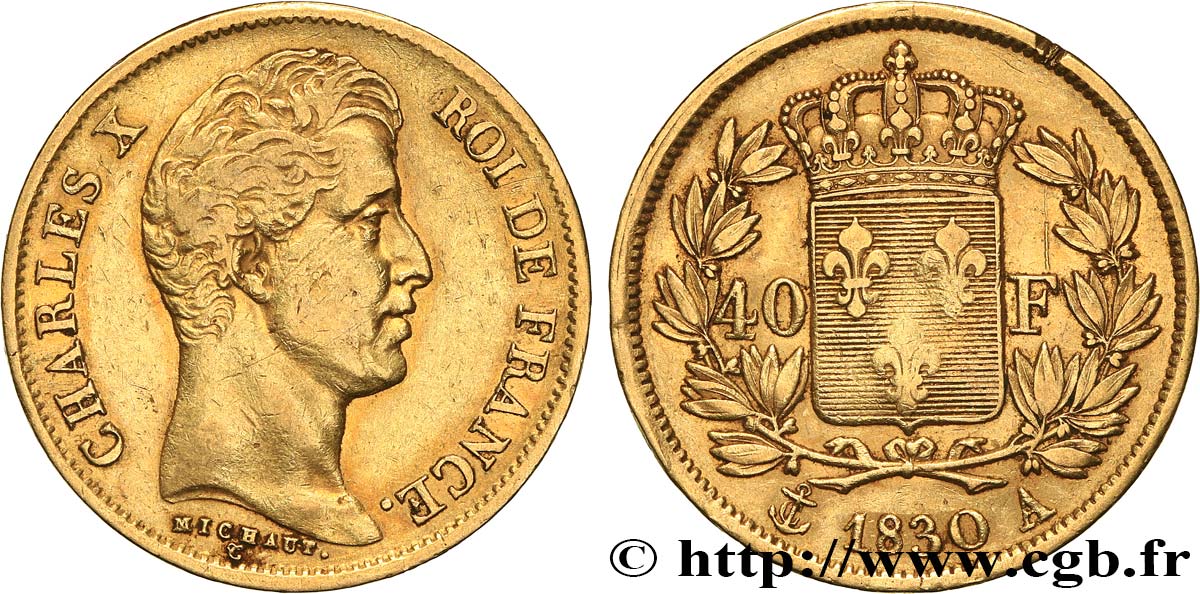 40 francs or Charles X, 2e type 1830 Paris F.544/5 BC+ 