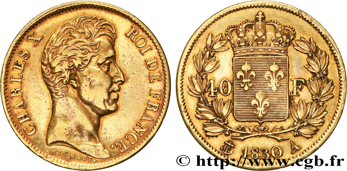 40 francs or Charles X, 2e type 1830 Paris F.544/5 BC+ 