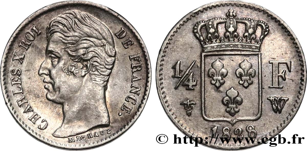1/4 franc Charles X 1828 Lille F.164/28 MBC+ 