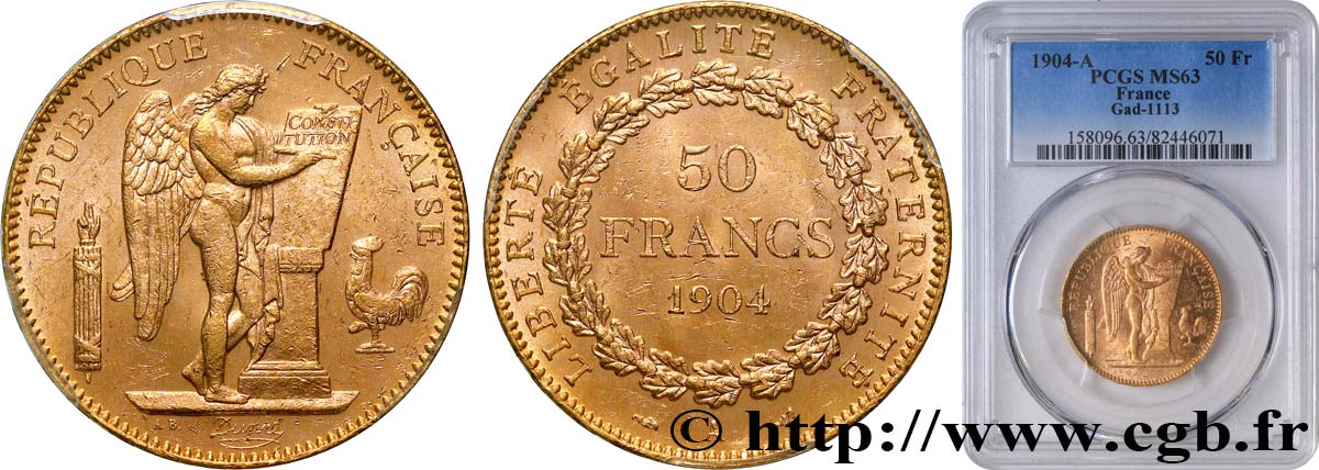 50 francs or Génie 1904 Paris F.549/6 SC63 PCGS