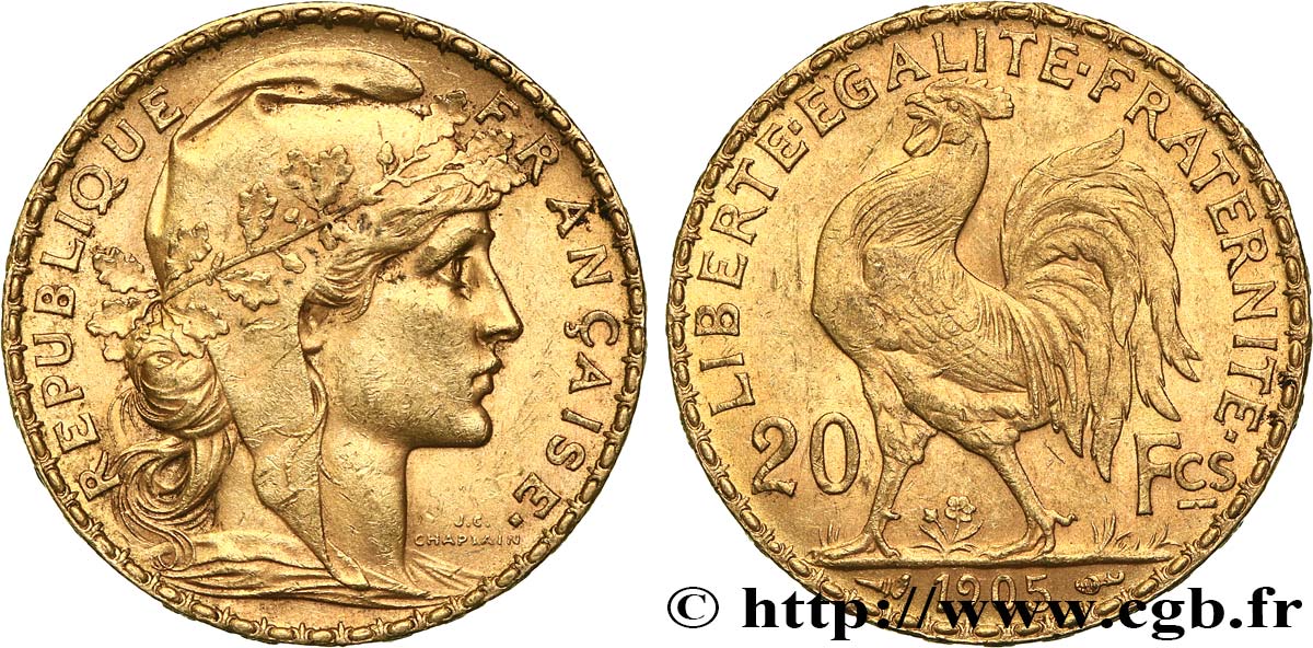 20 francs or Coq, Dieu protège la France 1905 Paris F.534/10 TTB+ 